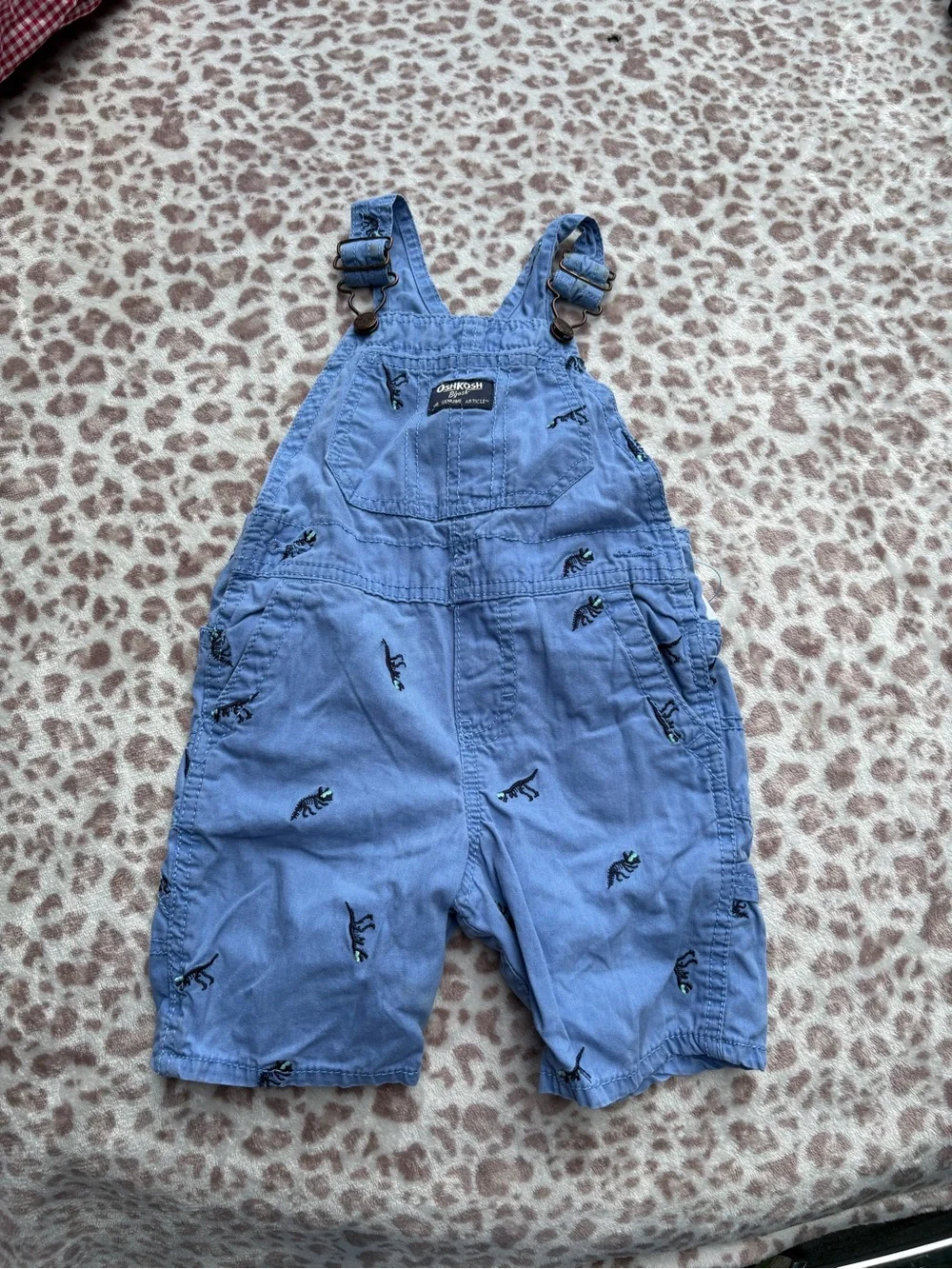 Osh Kosh Bgosh Size 24 Mos Blue Dino Embroidered Kids Overalls Shorts